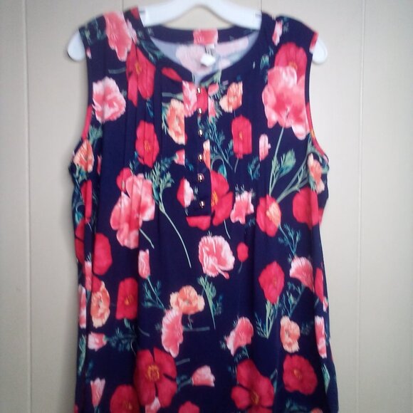 PerSeption Concept Blouse L Sleeveless Floral Blue Red Green - Picture 1 of 13